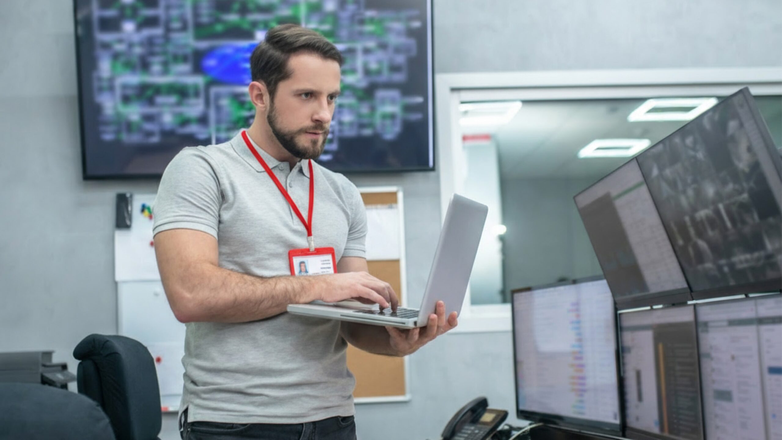A person looking relieved because a proactive monitoring message popped up on their laptop.